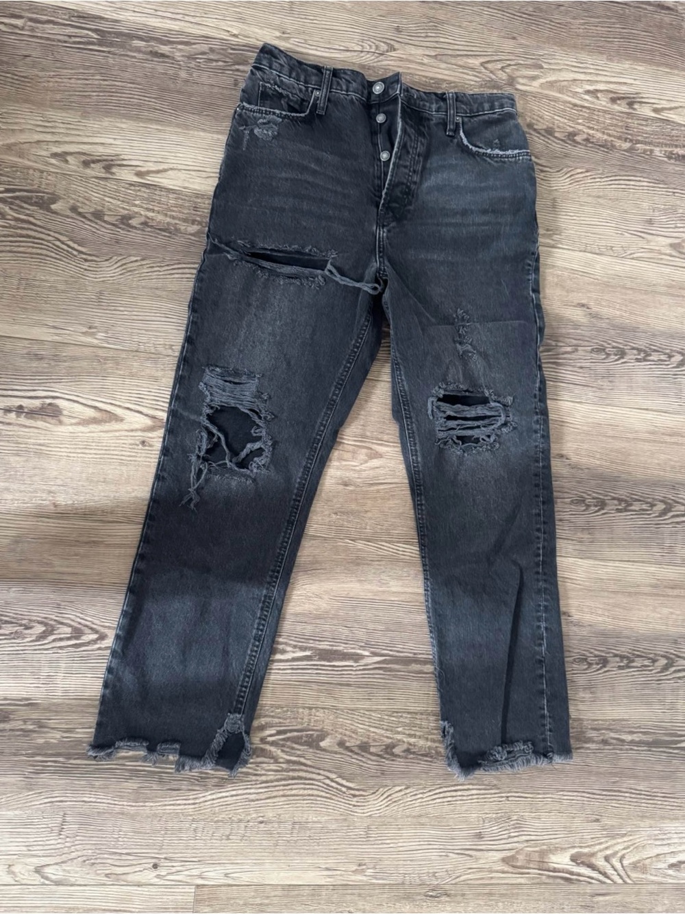 Free People Black Distressed Baggy Jeans